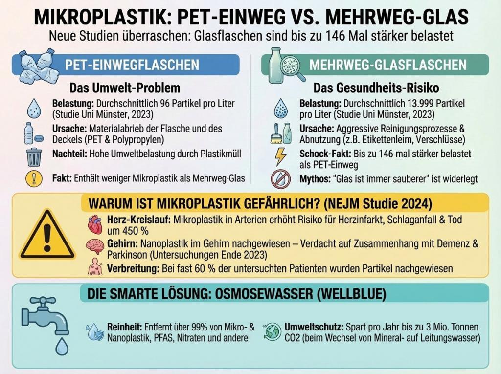 Mikroplastik: PET vs. Glasflaschen - Glasflaschen bis zu 146 Mal stärker belastet