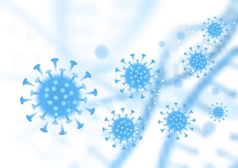 Medical background with abstract virus cells – global pandemic