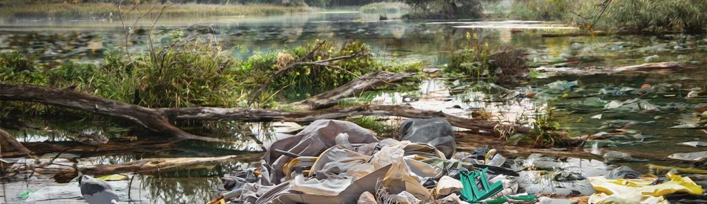 Verschmutzer See voller Plastikmüll