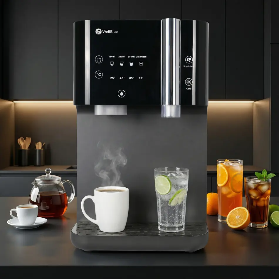 WellBlue Osmoseanlage in schwarzer Küche